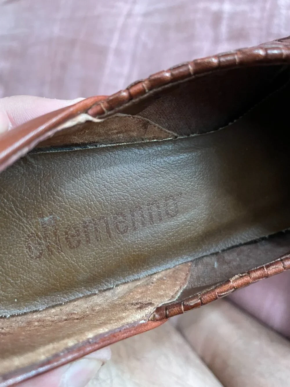True Vintage Ellemenno Woven Brown Leather Kitten Heels - Size 5 1/2M